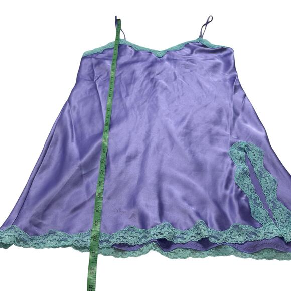 VICTORIAS SECRET Y2K Purple Teal Satin Lace Trimmed Dress Nightgown Size Medium - Picture 9 of 11